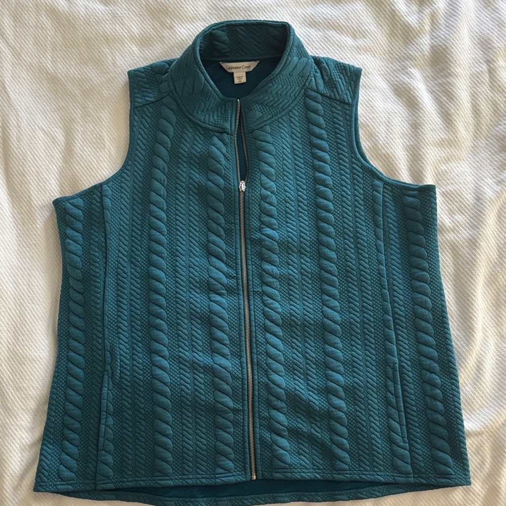 Teal Cable-knit Zip-Up Vest